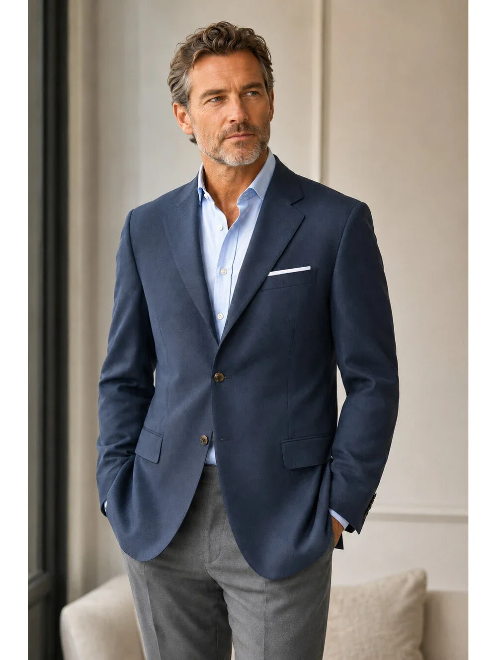 Canali Proposta Bernini Beverly Hills Navy Blue Wool Crested Blazer Mens 46 L